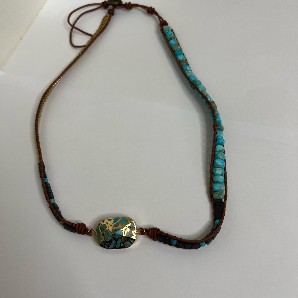 Genuine Gold & Turquoise Boho Wrap Necklace | Handcrafted - Picture 6 of 6